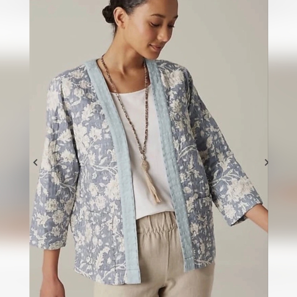NEW J Jill Pure Cotton Indian Kantha Stitched Quilt Patch Pocket Jacket Size Lrg - Picture 4 of 16